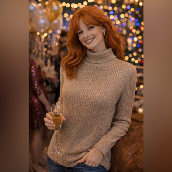 Boston Proper Sparkling Gold Thread Turtleneck, Lightweight, Versatile, Size M - Picture 3 of 11